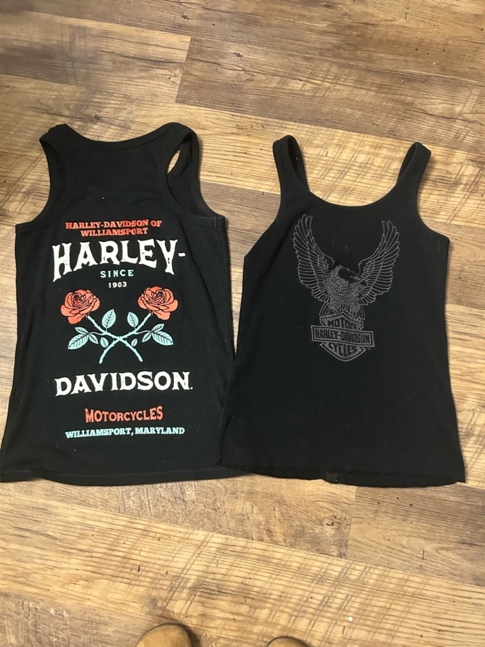 2 retro Harley-Davidson Black Floral Logo Tank Tops s/m